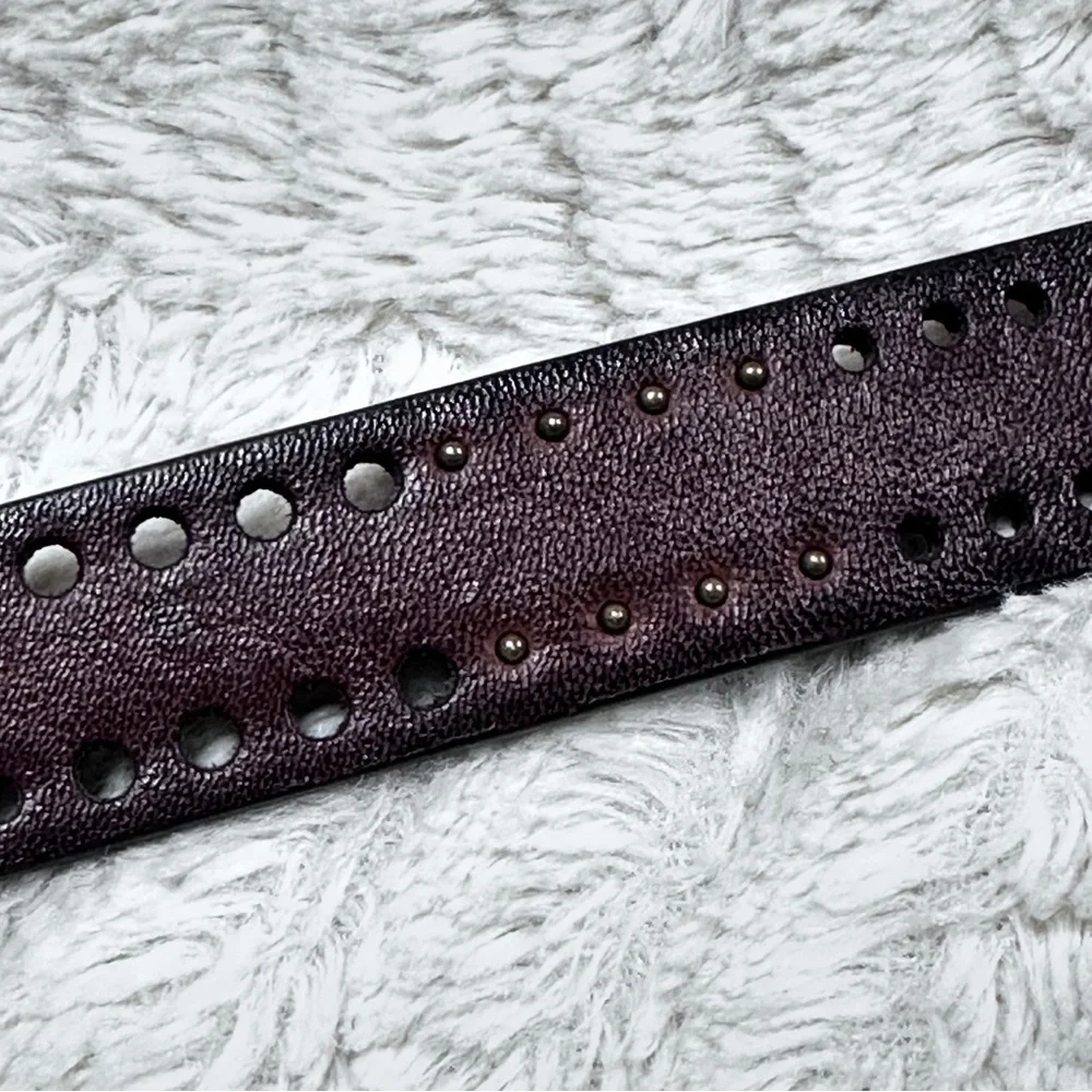 PERFORATED BROWN LEATHER 1 “ WIDE  TINY STUDS CASUAL DRESS WOMEN'S BELT, XL